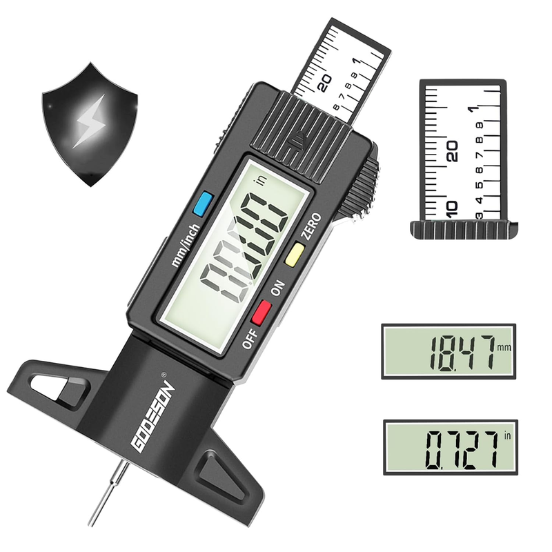 Digital Tire Tread Depth Gauge, 0-25.4 Mm/Inch Digital Tire Depth Gauge with Lar