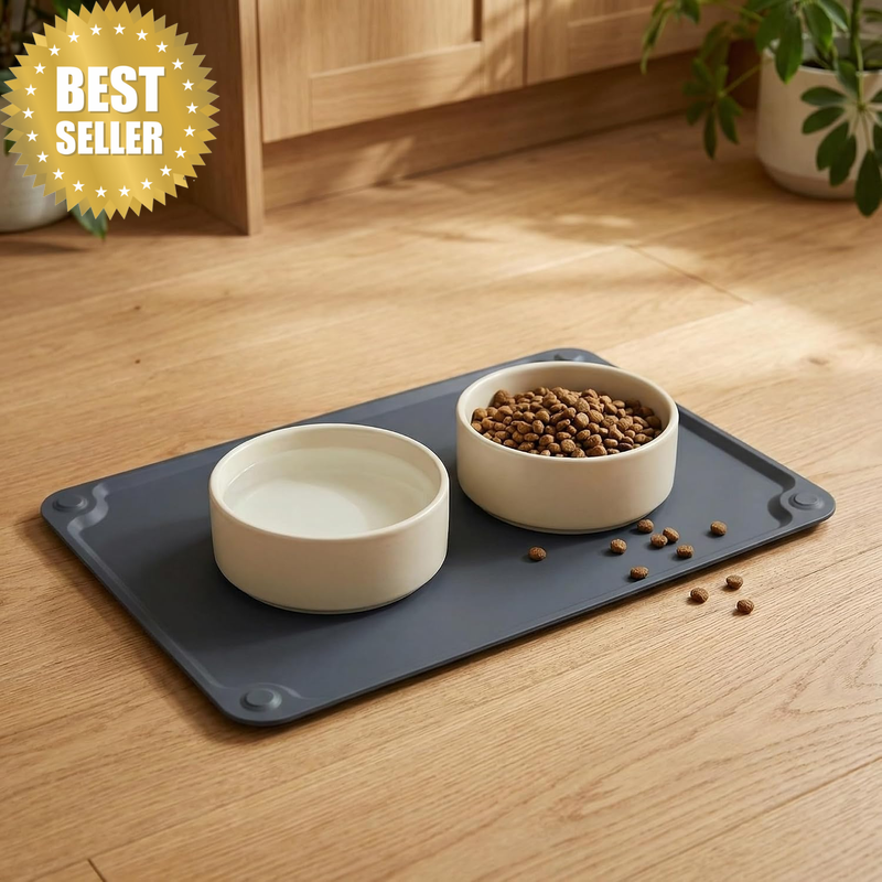Pet Feeding Mat – Waterproof Silicone Bowl Tray for Dogs & Cats Black