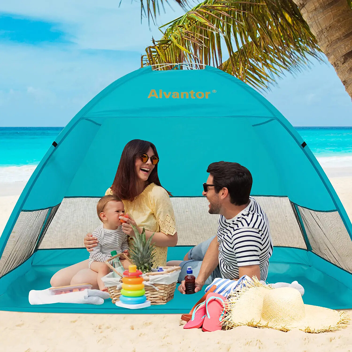 Alvantor Beach Tent Automatic Pop Up Outdoor Umbrella Half Sun Shelter Canopy