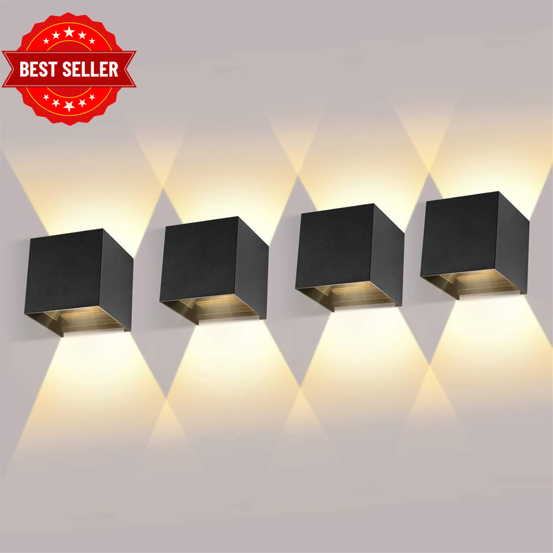 Outdoor Wall Lights 12W 3000K Warm White LED, IP65 Waterproof Modern Square Adju