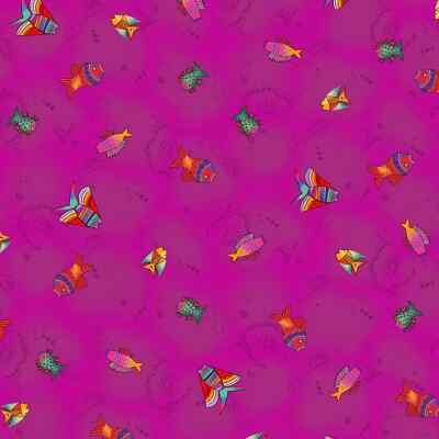 Sea Goddess Laurel Burch Mini Fish Toss Raspberry Pink Fabric By the FQ - 1/4 YD