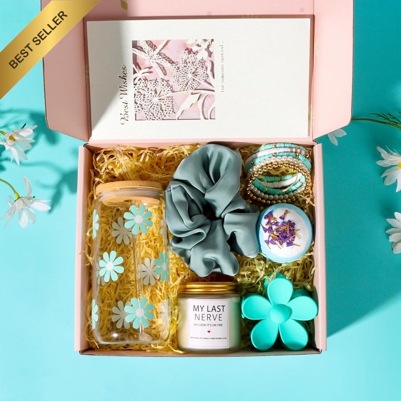 Blue Daisy Aesthetic Glass Cup Gift Box for Teen Girls
