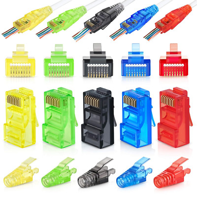 EMS RJ45 Cat6 Pass through Connectors and Strain Relief Boots, Assorted Colors -