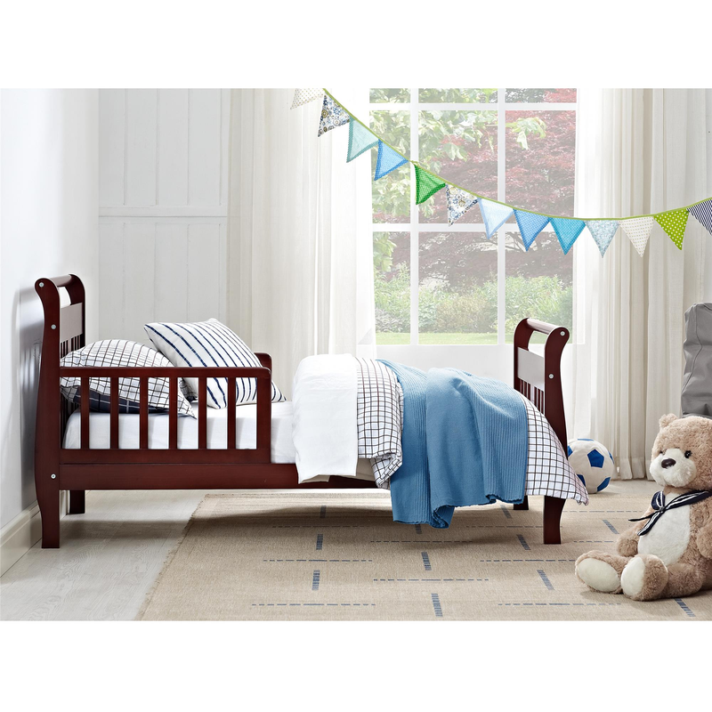 Classic Sleigh Solid Wood Toddler Bed Frame Bedroom Furniture Safety Side Rails
