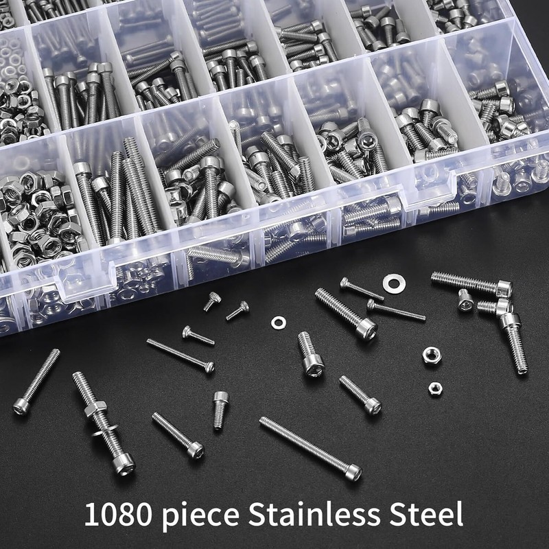 Nuts Bolt Assortment Kit Metric Stainless Steel M2 M3 M4 Screws Hex Set 1080 PCS