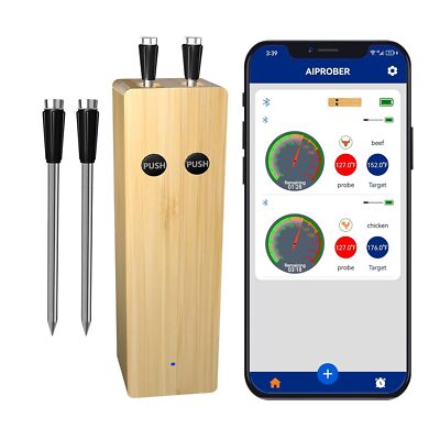Bluetooth Truly Wireless Digital Meat Thermometer Cooking BBQ Oven APP 2*Probe