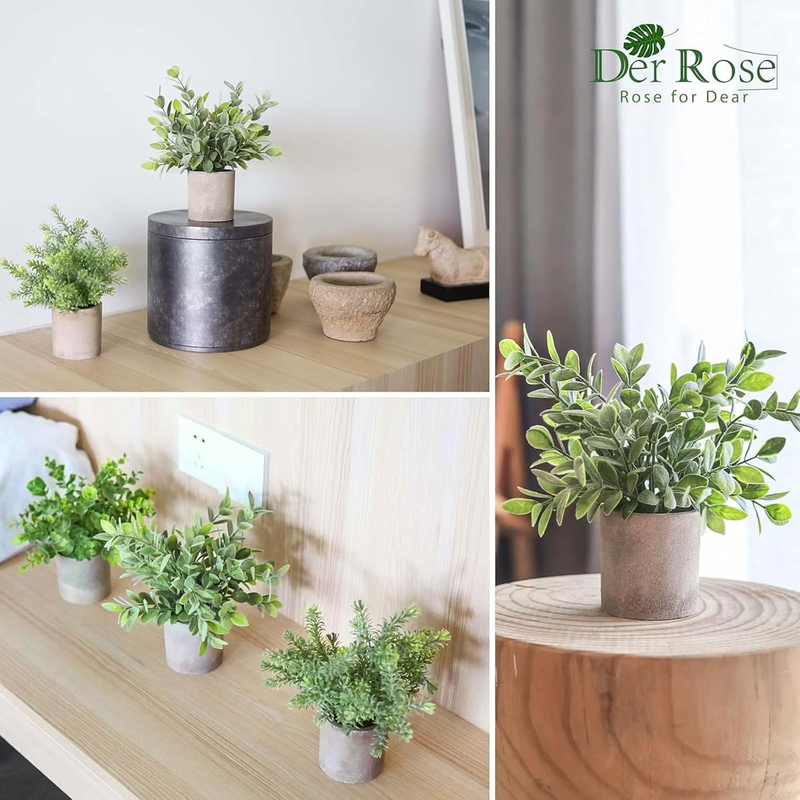3 Pack Mini Potted Fake Plants Artificial Plastic Eucalyptus Plants for Home Off