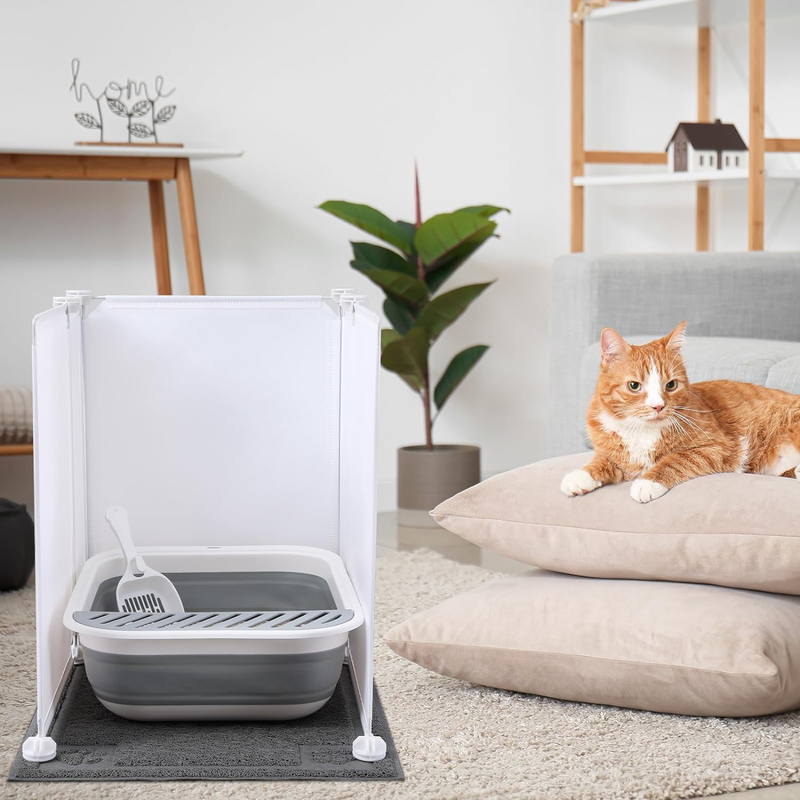 Collapsible Cat Litter Box with Cat Litter Box Enclosure Splash Guard Cat Litter