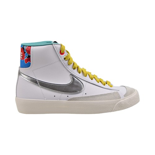 

Детские кроссовки Nike Blazer Mid 77 (GS) бело-серебристый металлик DQ7773-100, White-vivid sulfur-washed teal-metallic silver