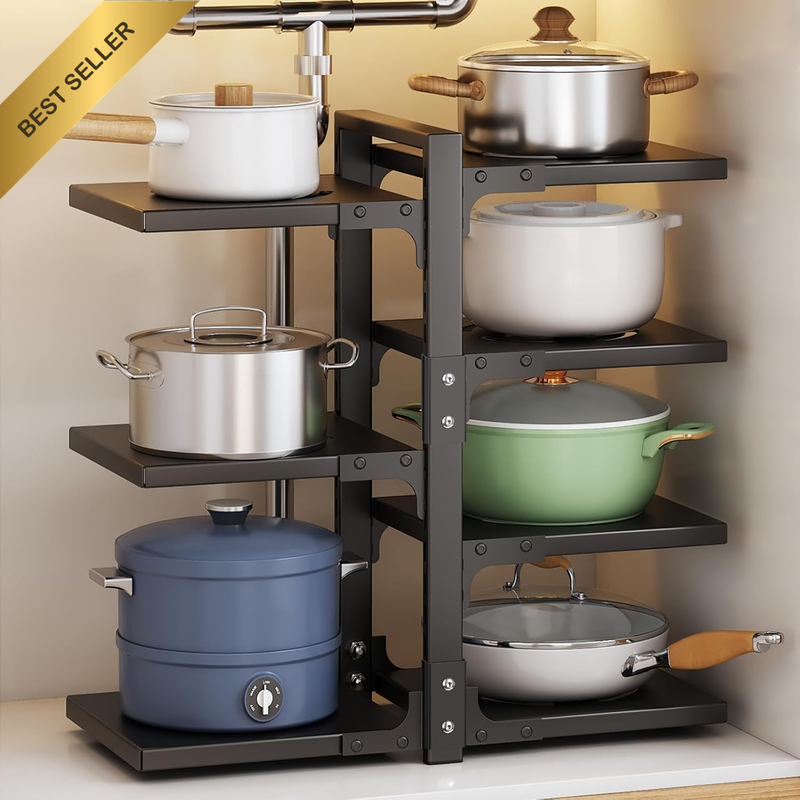 Pot Rack Organizers： 7-Tier Adjustable Heavy Duty Pan Organizer Rack for Cabinet