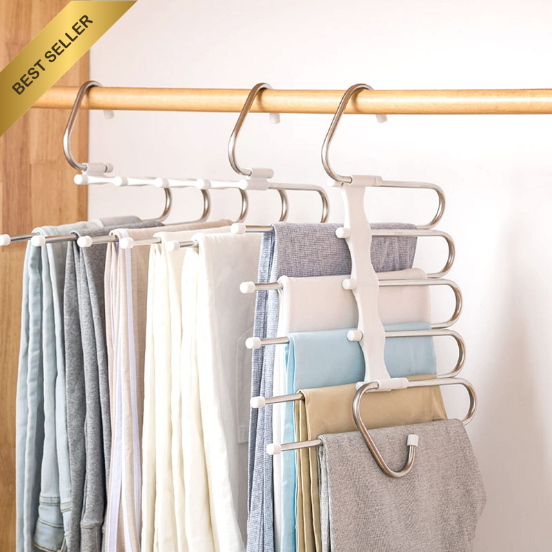Upgrade S-Type Metal Pants Hangers 2 Pack Non-Slip Space Saving Closet Organizer