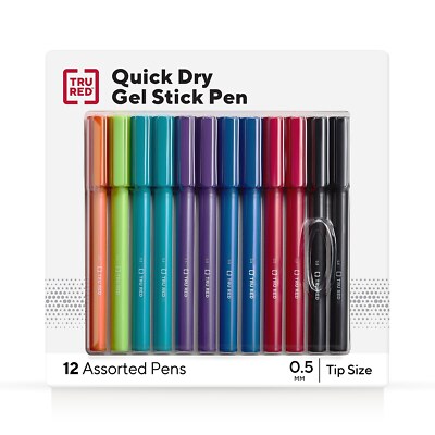 TRU RED Quick Dry Gel Pens Fine Point 0.5mm Asst 12/Pack TR54473
