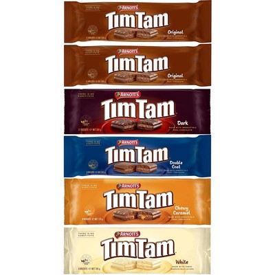 Tim Tam Chocolate Biscuits - 6 Pack - 2 x Original, 1 x Dark, 1 x Double Coat, 1