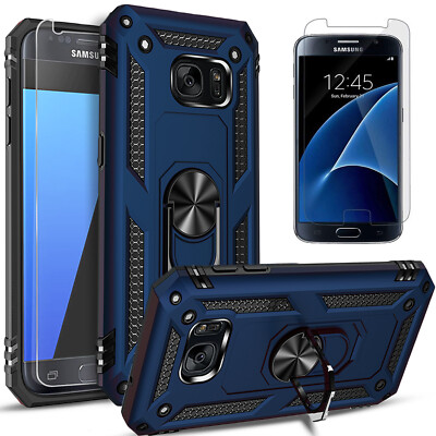 For Samsung Galaxy S7 Case Phone Cover Ring Kickstand + Tempered Glass Protector