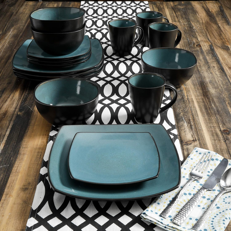 Gibson 99813.16R Elite Soho Lounge 16 Piece Reactive Glaze Dinnerware Set, Teal/