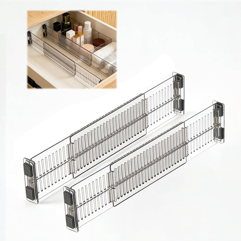4 PCS Adjustable Drawer Dividers, Transparent Drawer Separator, Expandable 27.5-