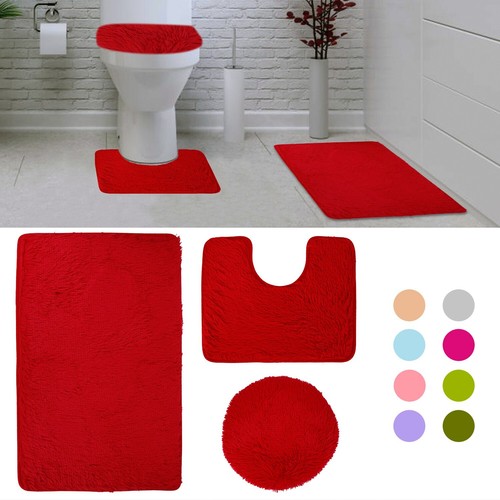 3 Piece Bathroom Rug Set Bath Rug Contour Mat Lid Cover Plush
