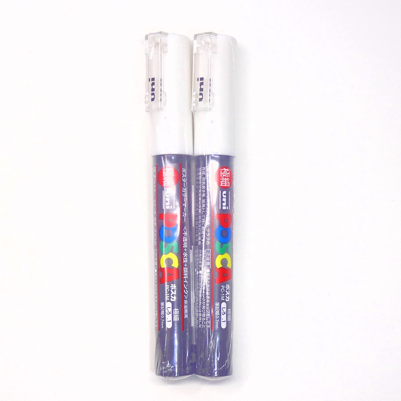 Uni Posca Paint Marker PC-1M White, 2 Pens per Pack(Japan Import) [Komainu-Dou