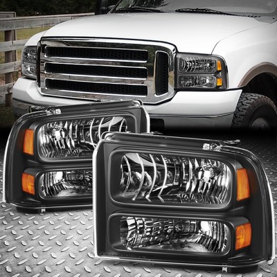 Для 99-04 Ford F250-F550 Super Duty Черный корпус Янтарные угловые лампы фар