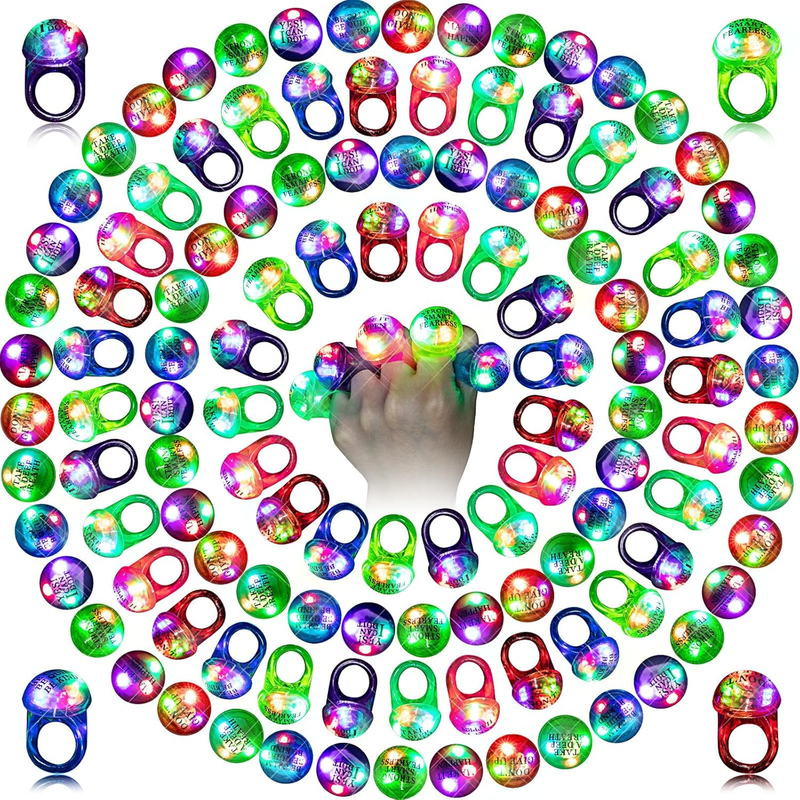 100 Pcs Light up Ring LED Flashing Ring Party Favors Glow in the Dark Bumpy Jell