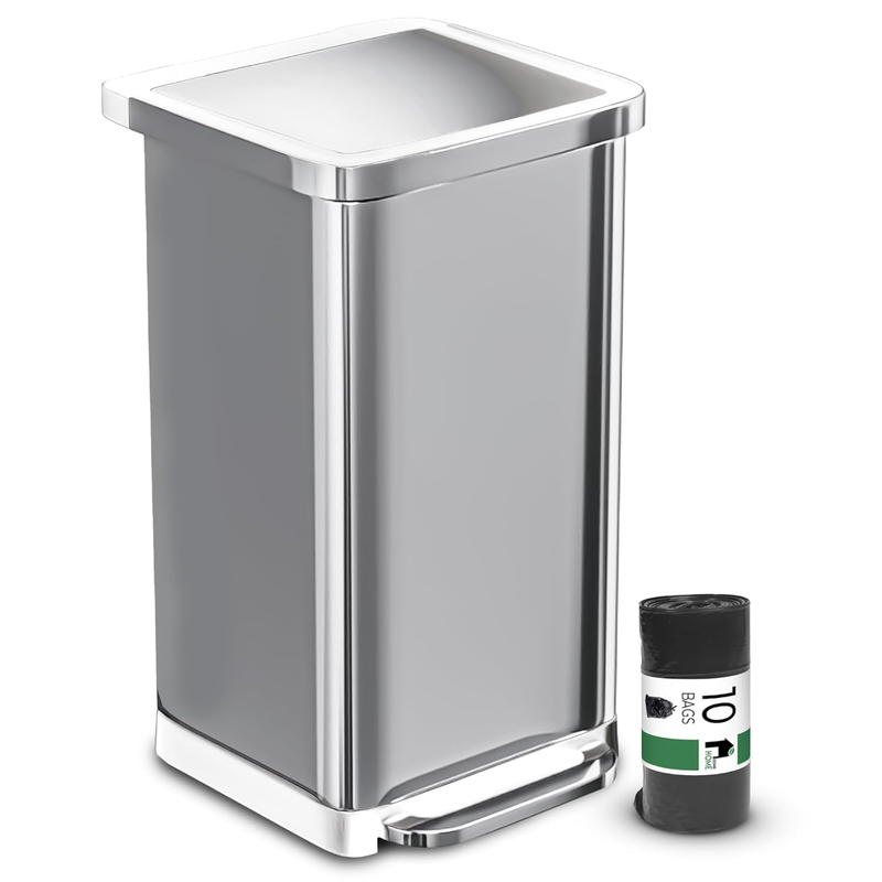 20 Gallon Stainless Steel Large Kitchen Trash Can with Foot Pedal, Soft Close Lid, and Trash Bag Retainer Rim