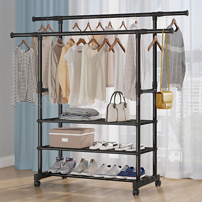 Heavy Duty Garment Rack Rolling Clothes Rack Collapsible Clothing Rack On Wheels