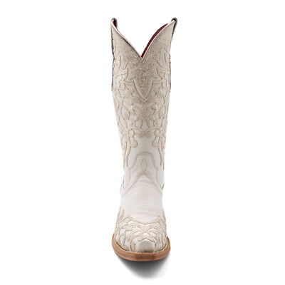 Pre-owned Ferrini Womens Starlight V-toe White Leather Cowboy Boots