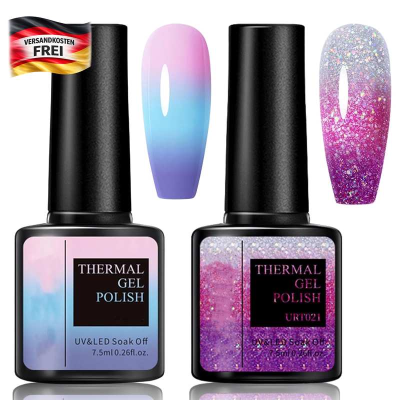 Farbwechsel UV Gel Nagellack Set für Nail Art 7.5ml 2er Pack Temperaturwechsel rosa blau lila