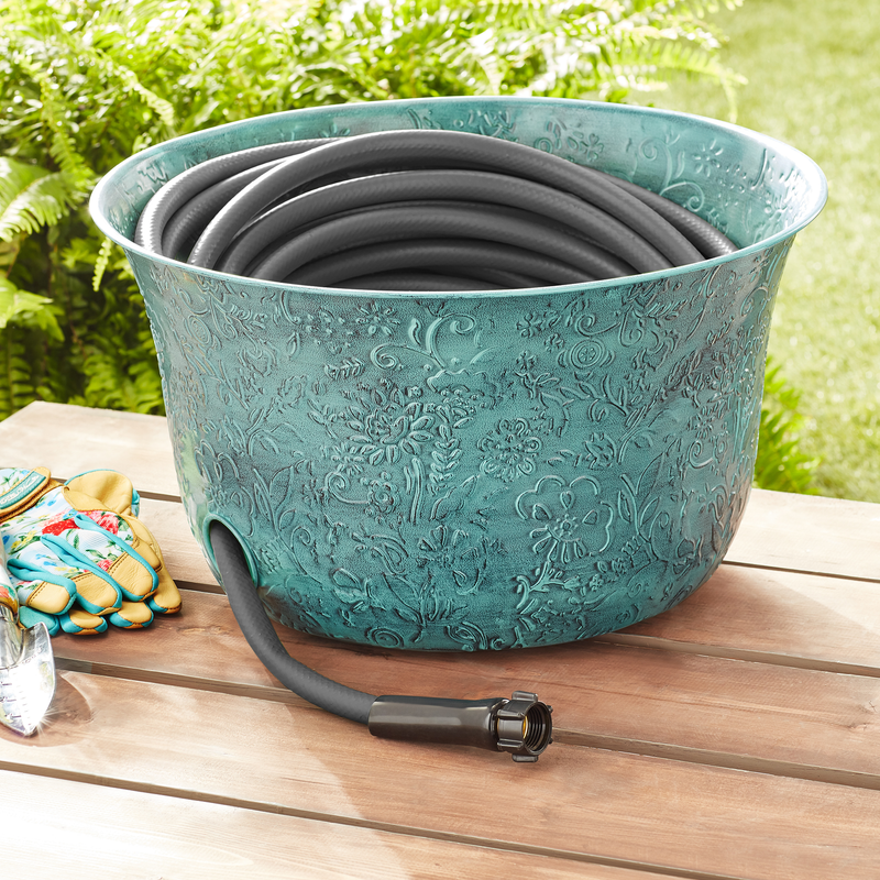 The Pioneer Woman Embossed Hose Pot Organizer Storage Reel Cart Planter Pot