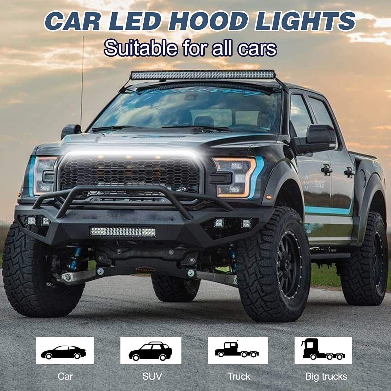 For Ram 1500 2500 3500 Scan Start Up Car LED Hood Light Strip DRL White Running