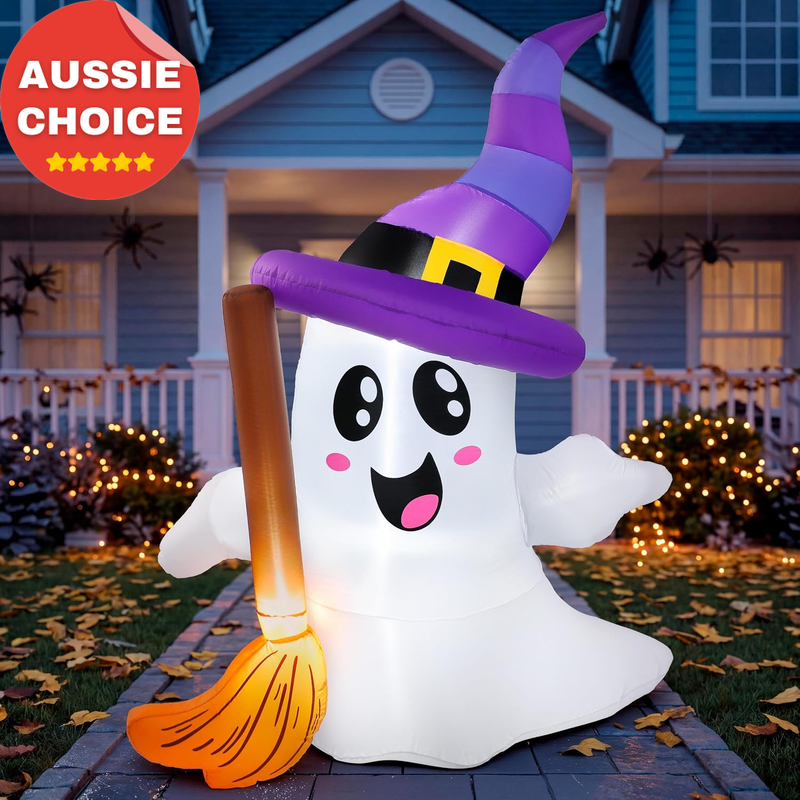 6FT Halloween Inflatable Ghost Decoration LED Broom Yard Garden Party Decor