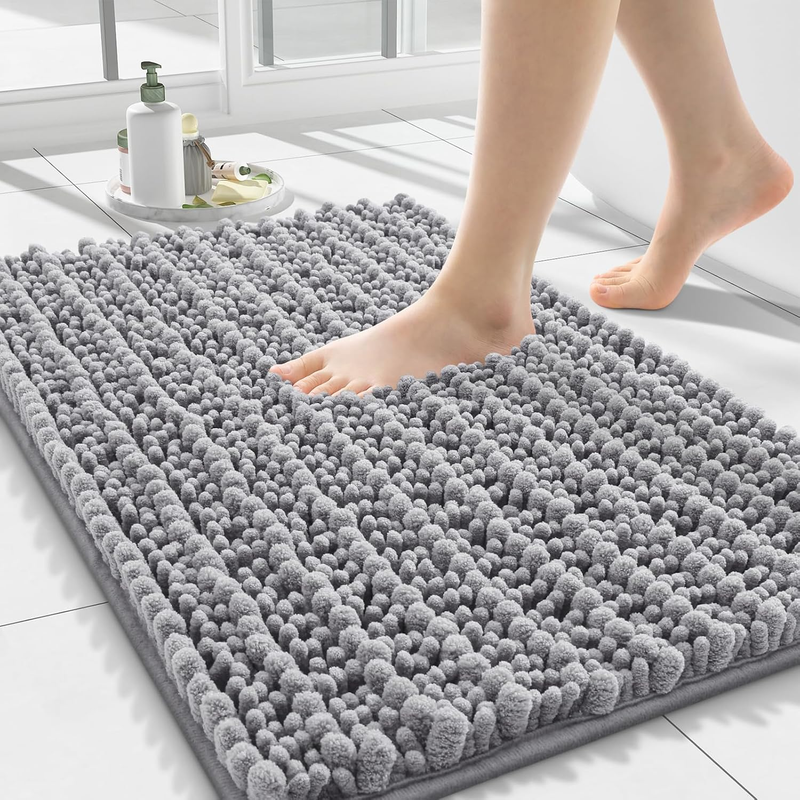 Bathroom Rug Mat 24x16 Grey Soft Absorbent Non-Slip Chenille B...