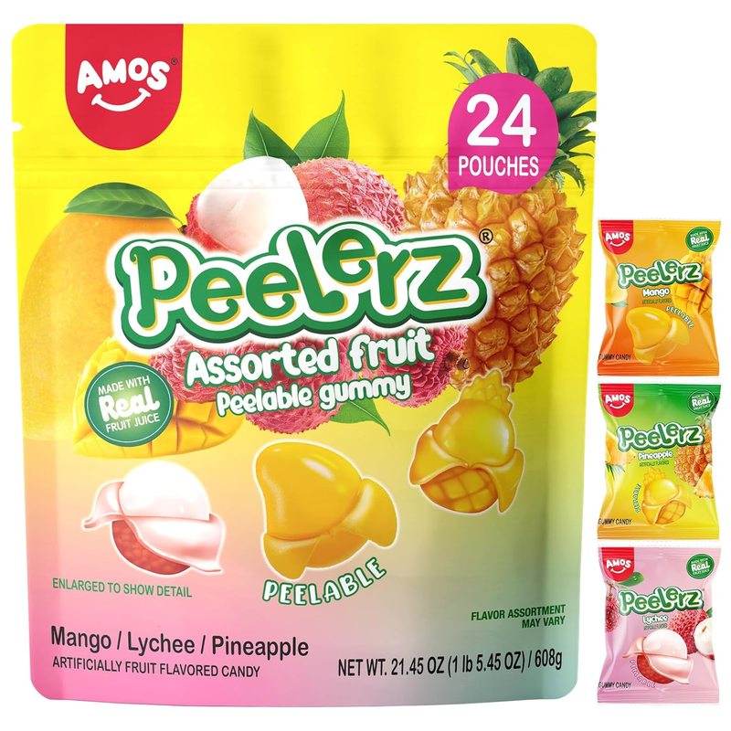 Amos Peelerz Assorted Peelable Gummy – Tropical Peeling Candy Variety Pack