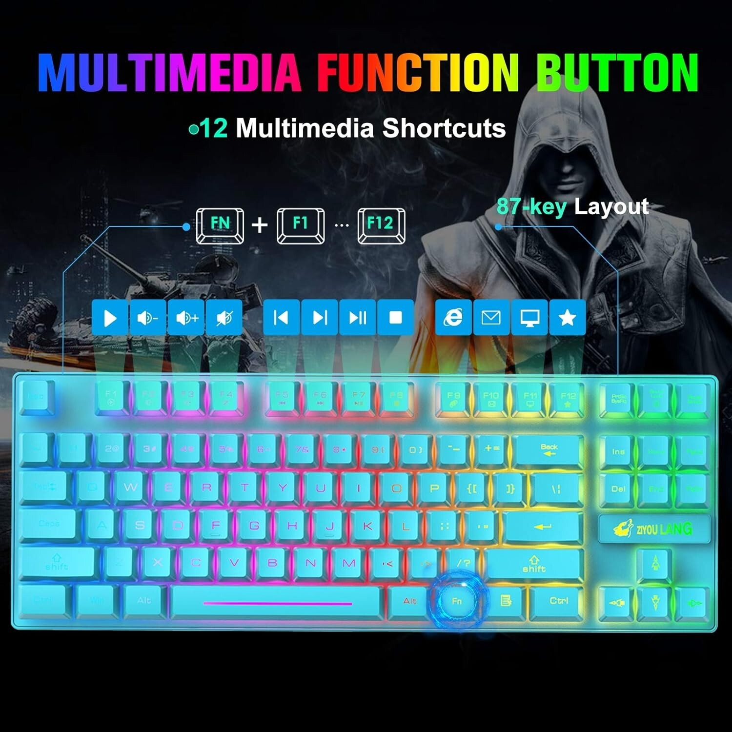 ZIYOU LANG T87 Wireless Gaming Keyboard and Mouse Combo with 87 Key Rainbow LED