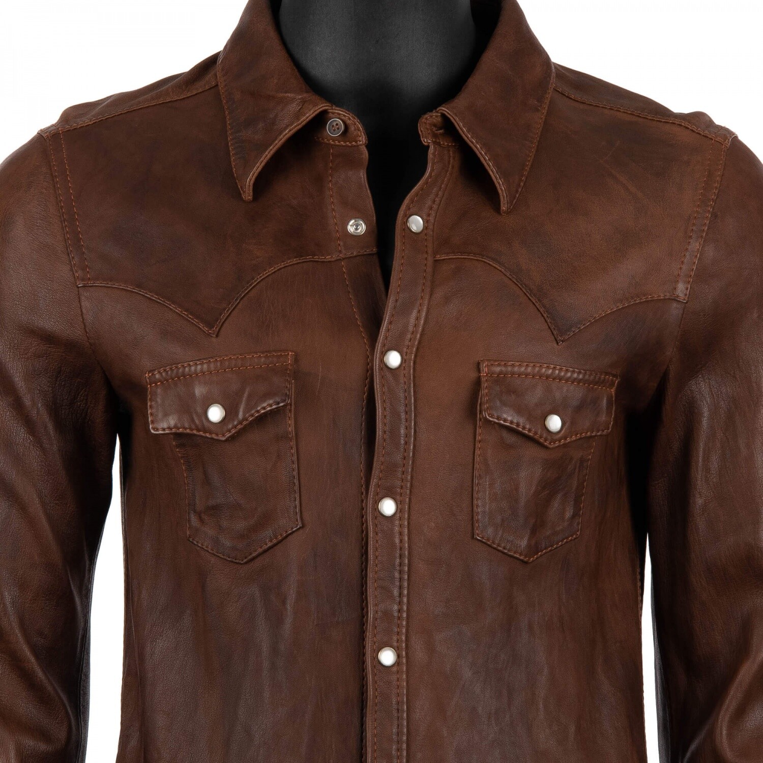 Pre-owned Dolce & Gabbana Sheep Leather Shirt Jacket With Pockets Brown S M 08893