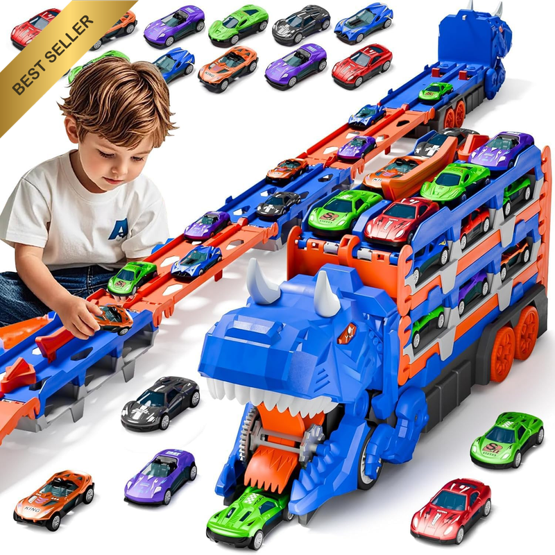 Dinosaur Toys for Kids 3-5 Transport Truck 12 Race Cars Dino 150Cm Monster Truck