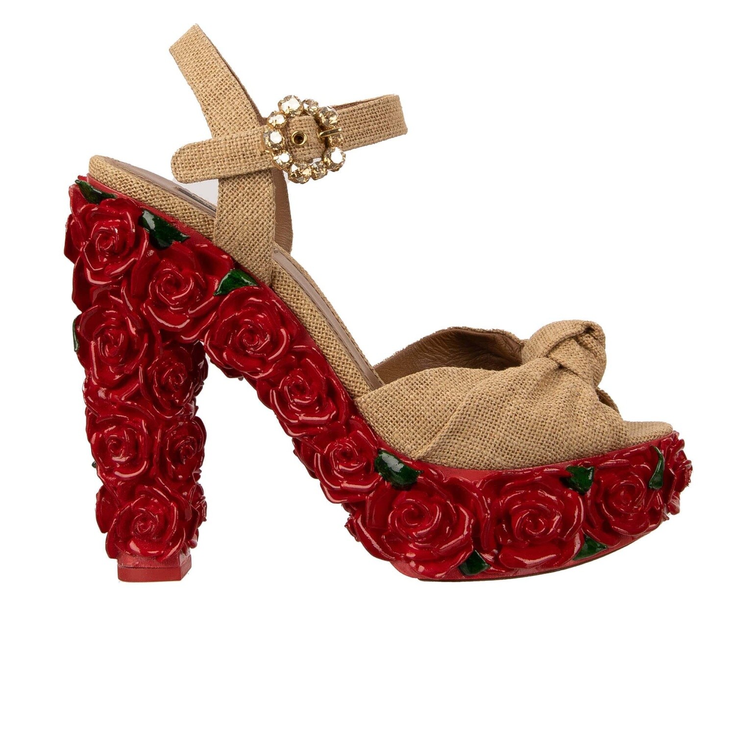 DOLCE & GABBANA Босоножки на платформе Flower Rose Туфли-лодочки на каблуке BIANCA Бежево-красный 12734