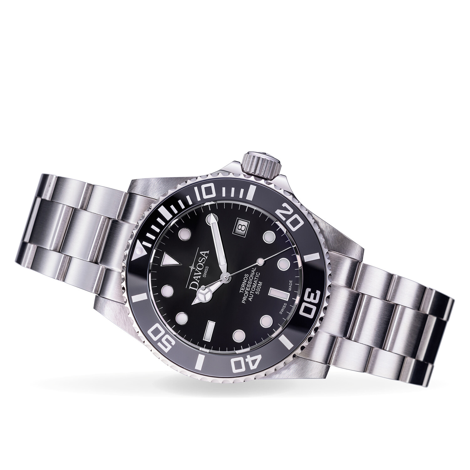 Pre-owned Davosa Swiss Made Automatic Ternos Professional 16155950 Mens Black Wrist Watch