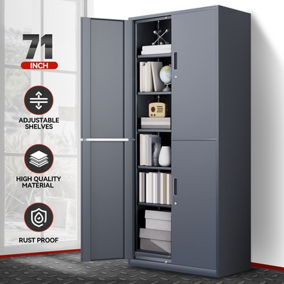 71 Серый запирающийся металлический шкаф для хранения инструментов с 2 регулируемыми полками