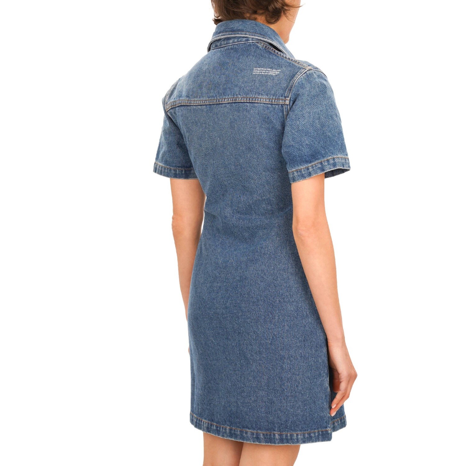 Pre-owned Off-white Virgil Abloh Logo Mini Jeans Shirt Denim Dress Blue 40 S