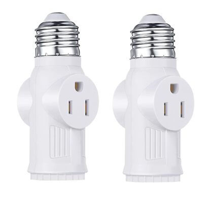 2PCS 3Prong Light Bulb Outlet Socket Adapter E26/E27 Lamp Bulb to 2/3 Prong Plug