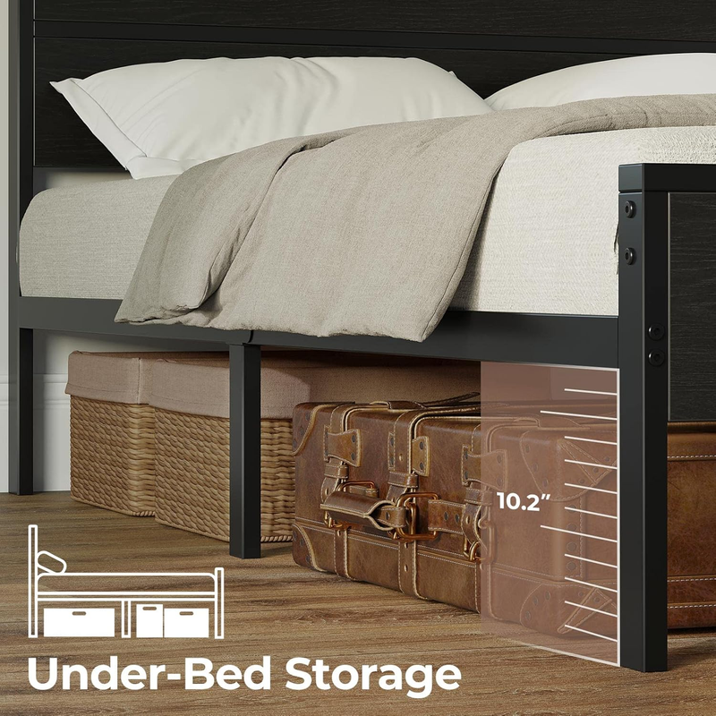 Bed Frame with USB Charging Station, King Bed Frame with LED Lights Headboard, P