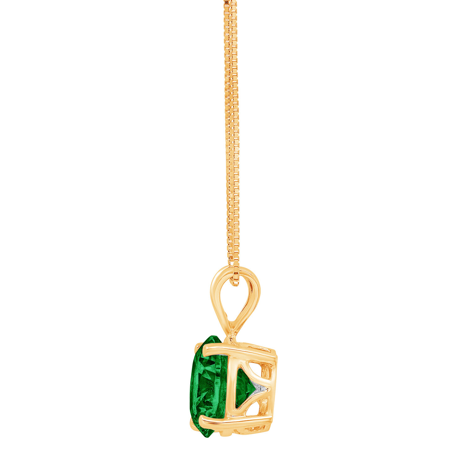 Pre-owned Pucci 1.0 Ct Round Cut Emerald Simulated Pendant 16" Chain Box 14k Solid Yellow Gold