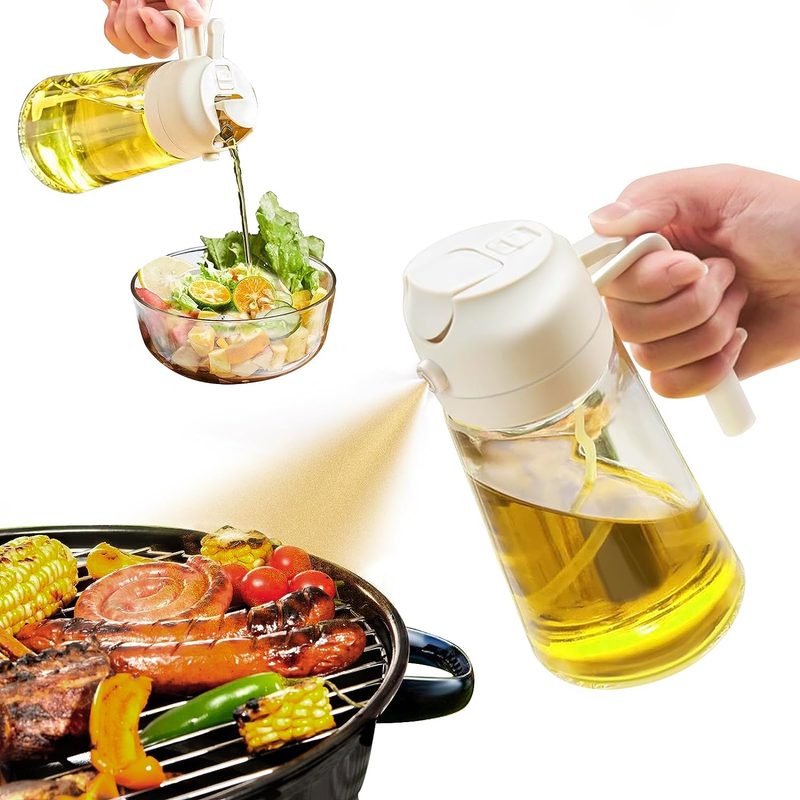 Sprayer For Cooking, 2 In 1 Olive Oil Dispenser Bottle For Kitchen, 17oz/500