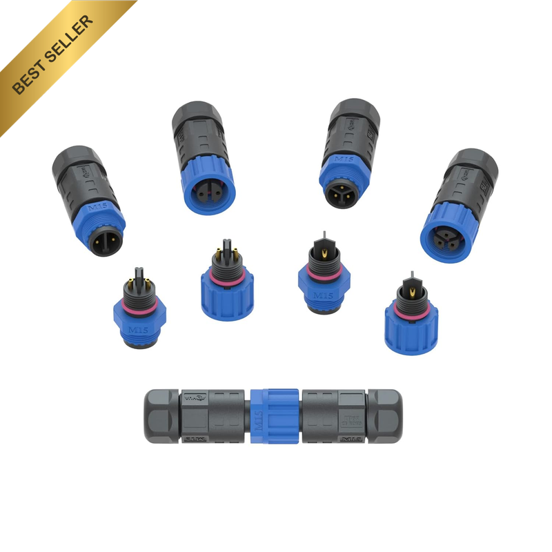 M15 Waterproof Connector (5-Pack) - IP68 Junction Box, 2-Pin Male/Female Plug fo
