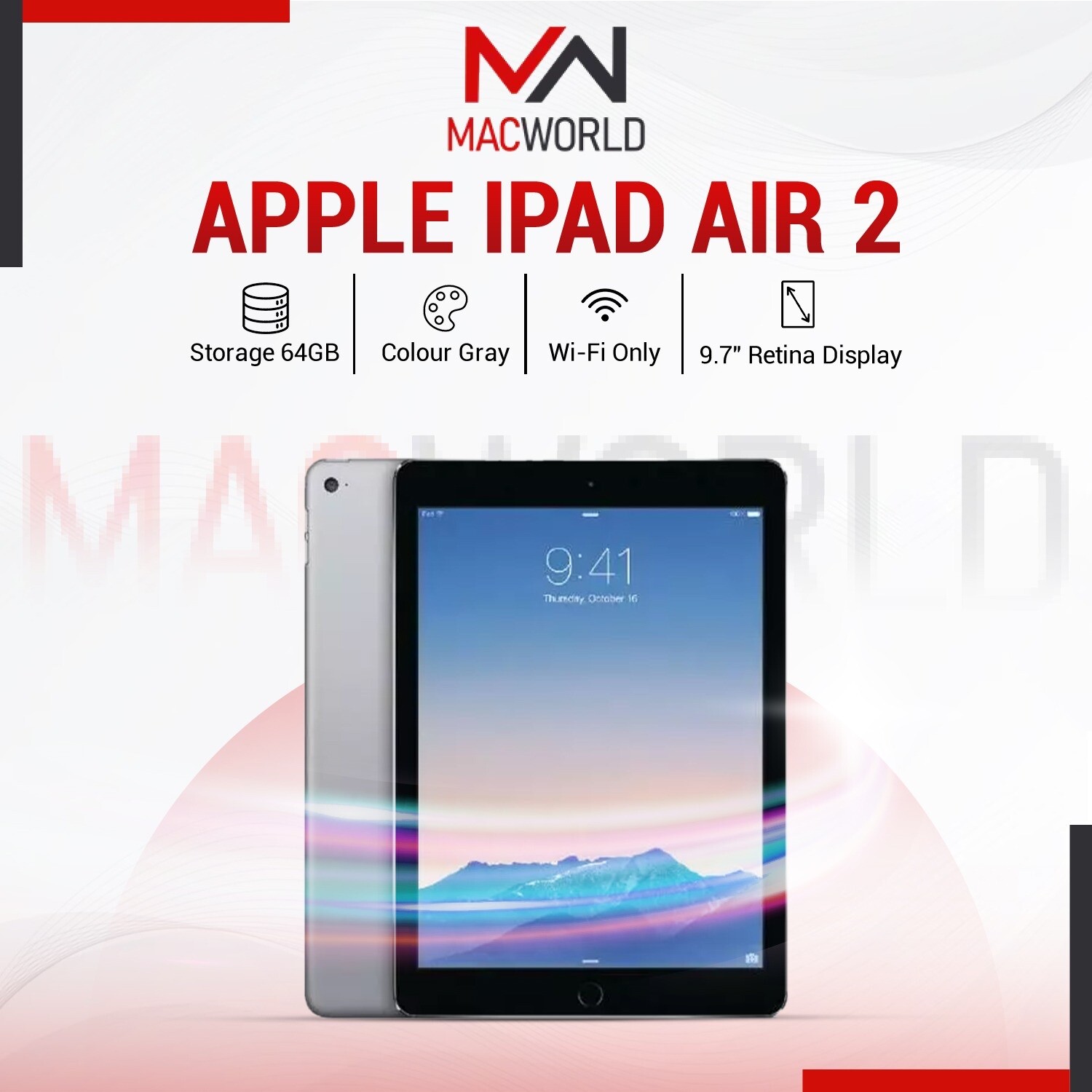 Apple iPad Air 2, 9.7 inches 64GB Wi-Fi Only Grey B Grade