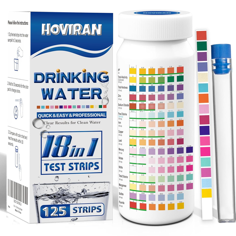 18-In-1 Water Quality Test Strips,125Ct Water Testing Kits for Drinking Water, H