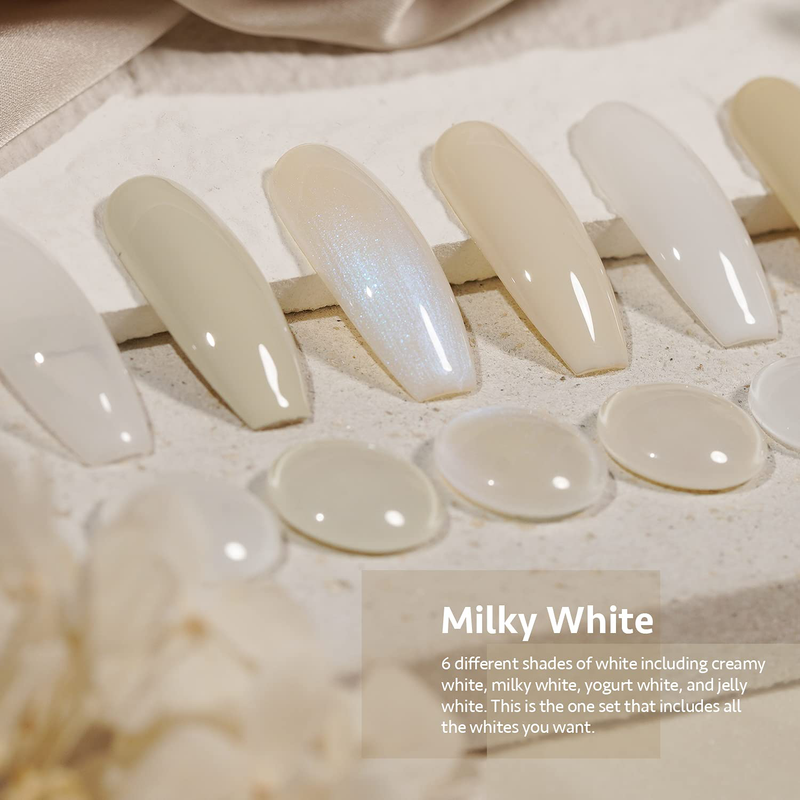 Milky White Gel&nbsp;Nail&nbsp;Polish&nbsp;Set of&nbsp;6 for Nail Art Salon Shellac Varnish