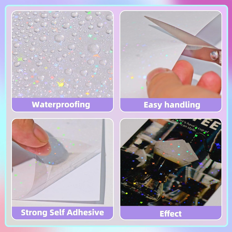 36 Sheets Holographic Sticker Paper Transparent Holographic Vinyl Laminate Film