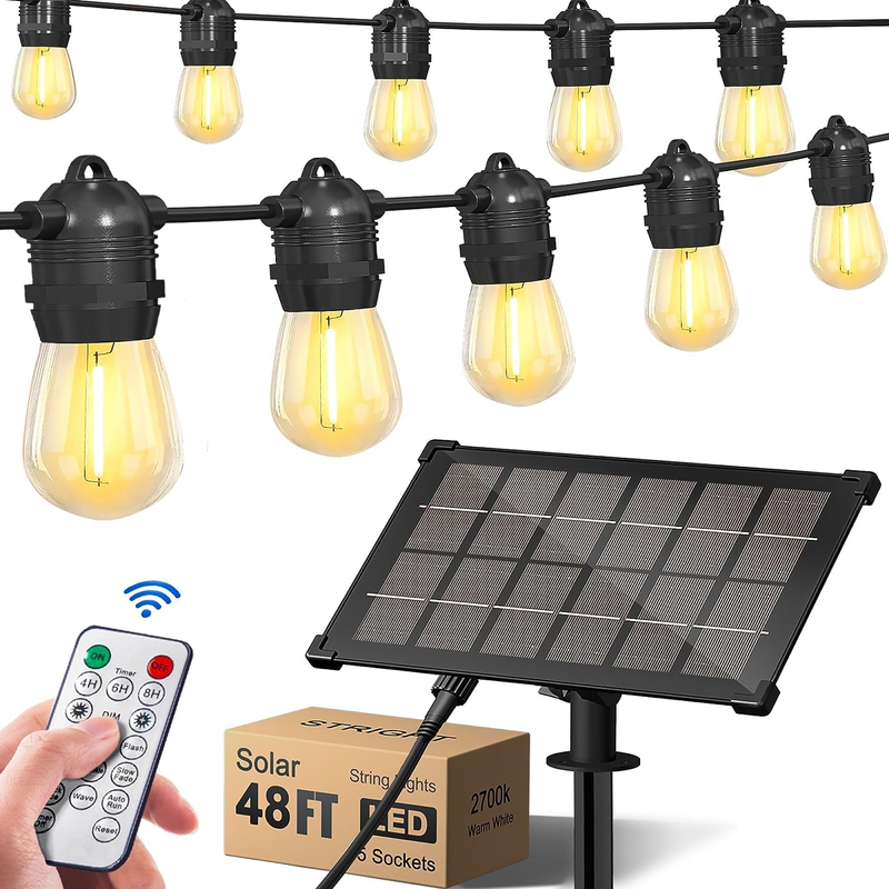 35/48/57FT Solar String Light Remote Control Weatherproof Shatterproof LED Bulb